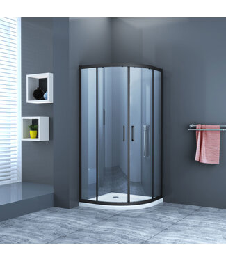 Douchecabine James Nano Kwartrond Hoekinstap Schuifdeur 100x100x200cm Helder Glas Mat Zwart Profiel 6mm Veiligheidsglas