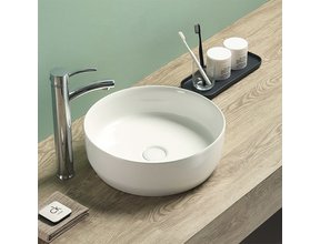 Waskom Minerva Glans Wit rond 39x12cm keramiek incl bijpassend click waste