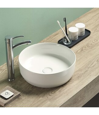 SANI-SUPPLY Waskom Minerva Glans Wit rond 39x12cm keramiek incl bijpassend click waste