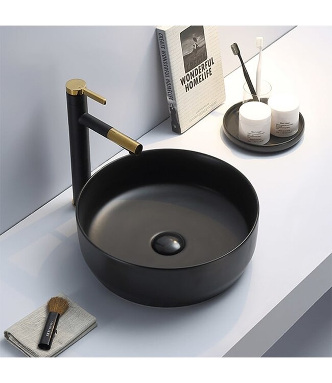 Waskom Minerva Glans Wit rond 39x12cm keramiek incl bijpassend click waste