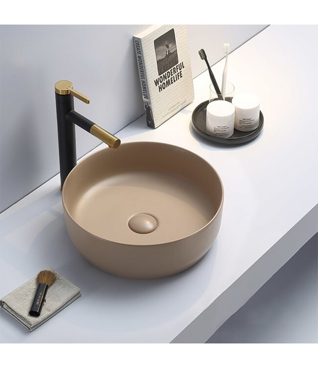 Waskom Minerva Mat Grijs rond 39x12cm keramiek incl bijpassend click waste