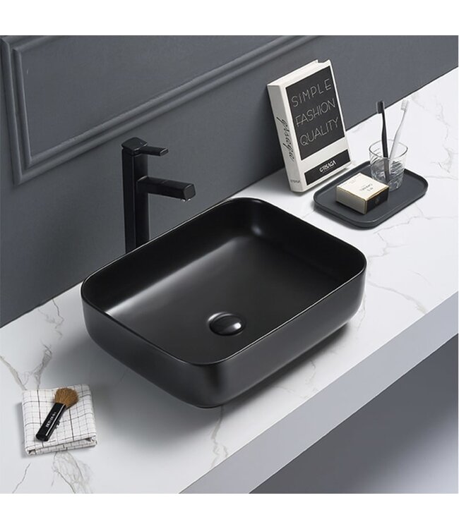 Waskom Minerva Glans Wit 50x39x13cm vierkant keramiek incl. bijpassend click-waste