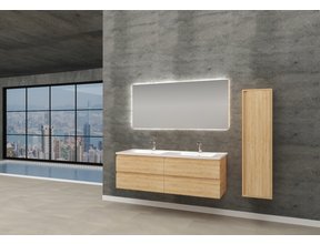 Badkamermeubel Onderkast Sally 160x50x45 Mat Eiken Hangend 2 Lades Softclose Greeploos