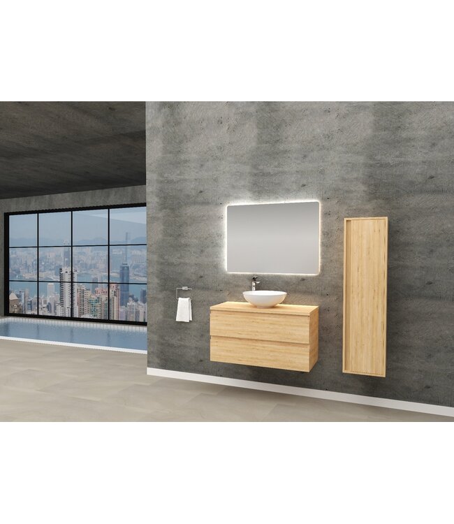 Badkamermeubel Onderkast Sally 60x50x45 Mat Eiken Hangend 2 Lades Softclose Greeploos