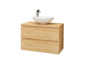 Badkamermeubel Onderkast Sally 80x50x45 Mat Eiken Hangend 2 Lades Softclose Greeploos