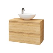 Badkamermeubel Onderkast Sally 100x50x45 Mat Eiken Hangend 2 Lades Softclose Greeploos