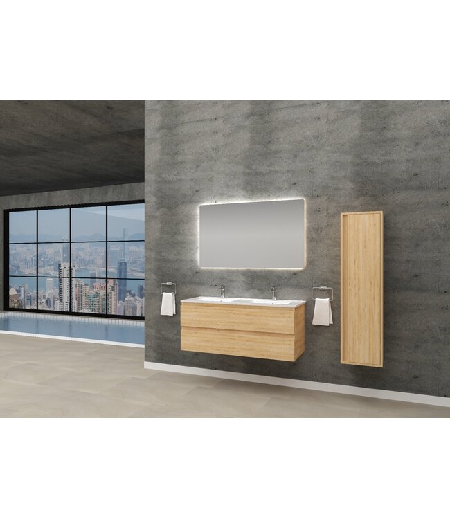 Badkamermeubel Onderkast Sally 120x50x45 Mat Eiken Hangend 2 Lades Softclose Greeploos