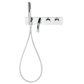 Badkraan Nomi Inbouw Thermostatisch Rond Glans Chroom 2 Greeps met Handdoucheset