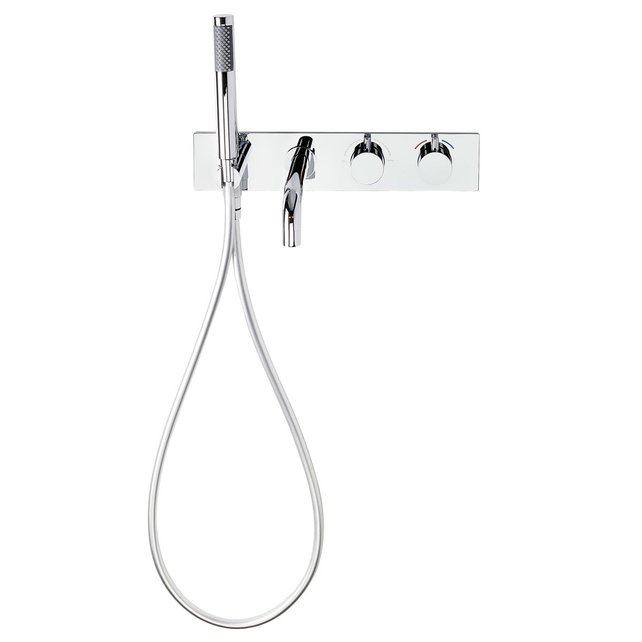 Badkraan Nomi Inbouw Thermostatisch Rond Glans Chroom 2 Greeps met Handdoucheset