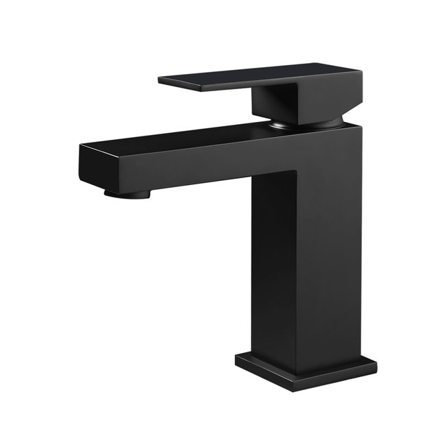 Wastafelkraan SQUARE laag 17,7cm Vierkant Zwart Mat eenhendel bediening