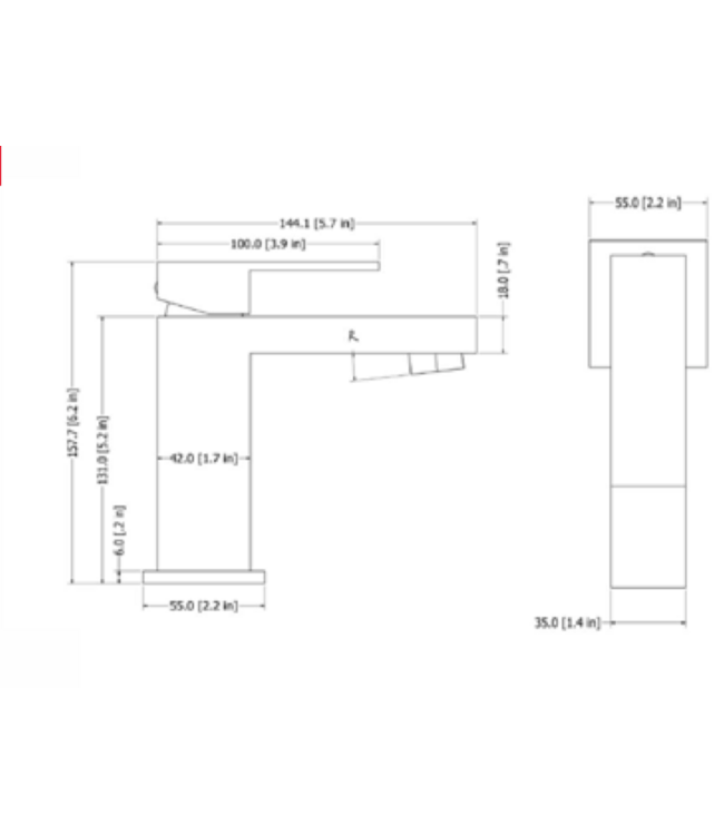 Wastafelkraan SQUARE laag 17,7cm Vierkant Zwart Mat eenhendel bediening