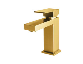 Wastafelkraan SQUARE laag 17,7cm Vierkant Geborsteld Goud eenhendel bediening
