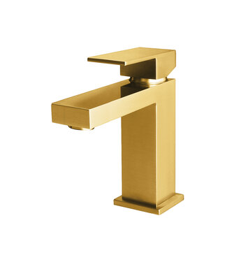 ALONI Wastafelkraan SQUARE laag 17,7cm Vierkant Geborsteld Goud eenhendel bediening