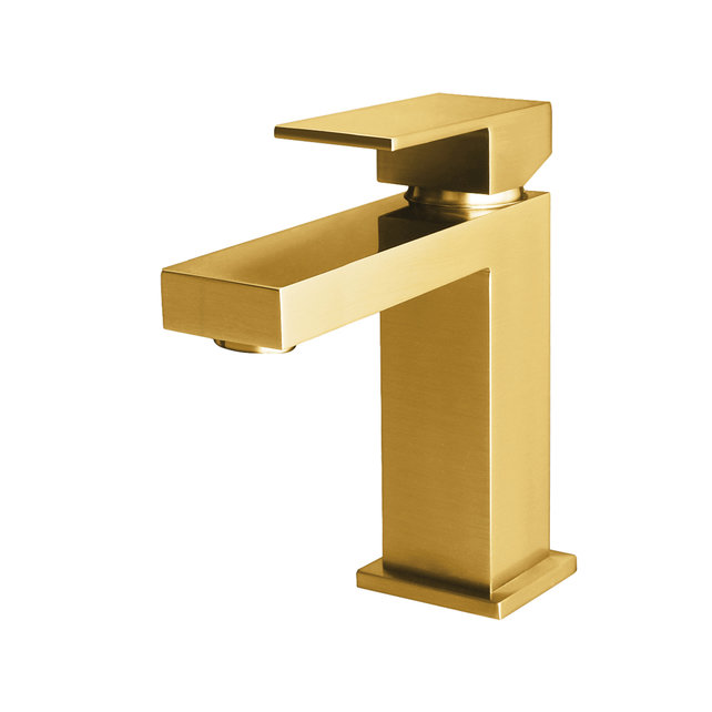 Wastafelkraan SQUARE laag 17,7cm Vierkant Geborsteld Goud eenhendel bediening Wastafelkraan SQUARE laag 17,7cm Vierkant Geborsteld Goud eenhendel bediening