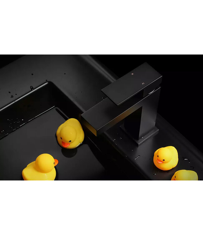 Wastafelkraan SQUARE laag 17,7cm Vierkant Zwart Mat eenhendel bediening