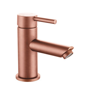 Wastafelkraan Laag Geborsteld koper Eenhendel bediening Mengkraan Warm en koud