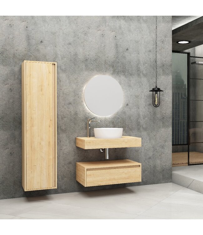 Badkamermeubel Sally Freedom Licht Eiken 80cm met wastafelblad voor waskom en ladekast