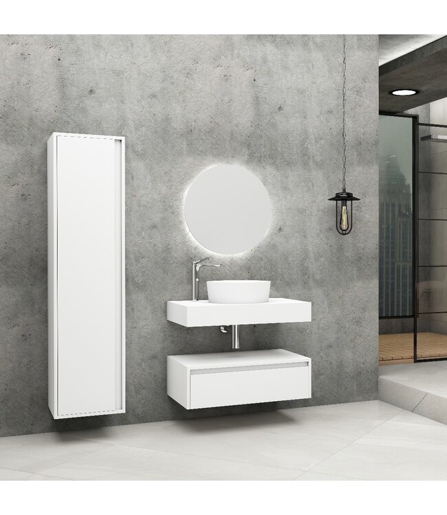 CREAVIT Badkamermeubel Sally Freedom Mat Wit 80cm met wastafelblad voor waskom en ladekast