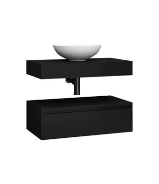 CREAVIT Badkamermeubel Sally Freedom Mat Zwart 80cm met wastafelblad voor waskom en ladekast