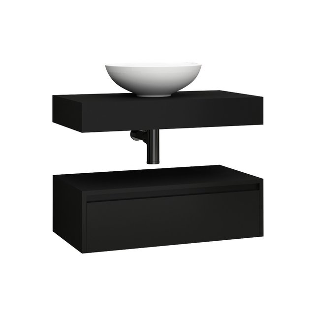 Badkamermeubel Sally Freedom Mat Zwart 80cm met wastafelblad voor waskom en ladekast