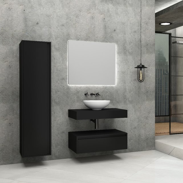 Badkamermeubel Sally Freedom Mat Zwart 80cm met wastafelblad voor waskom en ladekast