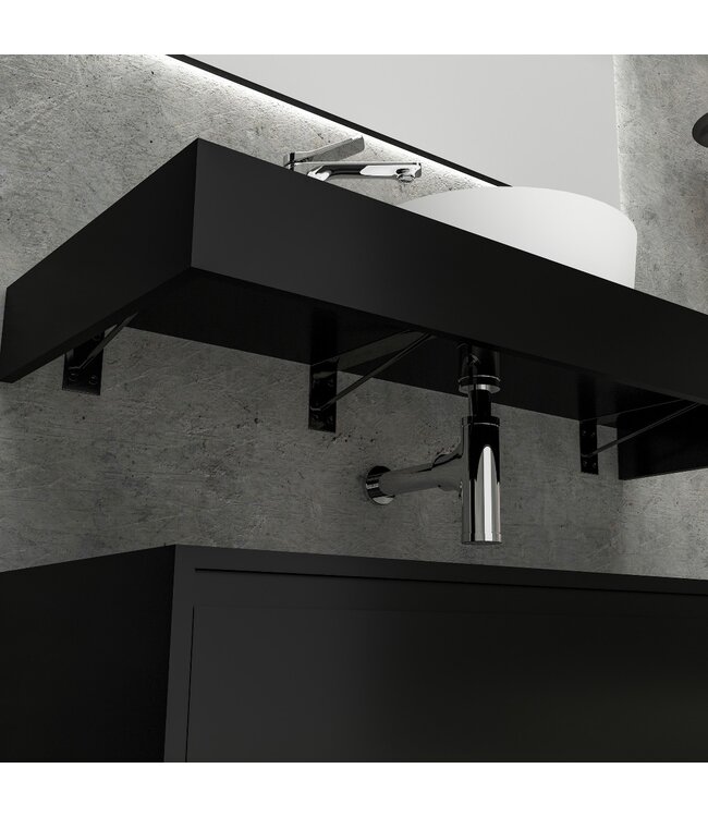 Badkamermeubel Sally Freedom Mat Zwart 80cm met wastafelblad voor waskom en ladekast