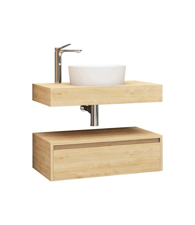 Badkamermeubel Sally Freedom Mat Zwart 80cm met wastafelblad voor waskom en ladekast