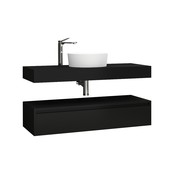 Badkamermeubel Sally Freedom Mat Zwart 120cm met wastafelblad voor waskom en ladekast Badkamermeubel Sally Freedom Mat Zwart 120cm met wastafelblad voor waskom en ladekast