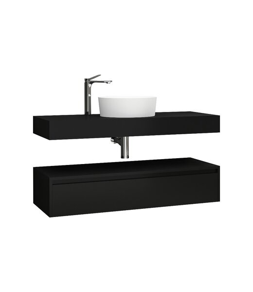 CREAVIT Badkamermeubel Sally Freedom Mat Zwart 120cm met wastafelblad voor waskom en ladekast