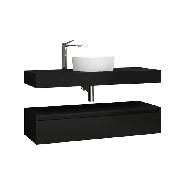 Badkamermeubel Sally Freedom Mat Zwart 120cm met wastafelblad voor waskom en ladekast Badkamermeubel Sally Freedom Mat Zwart 120cm met wastafelblad voor waskom en ladekast