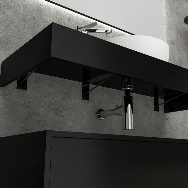 Badkamermeubel Sally Freedom Mat Zwart 120cm met wastafelblad voor waskom en ladekast Badkamermeubel Sally Freedom Mat Zwart 120cm met wastafelblad voor waskom en ladekast