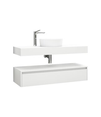 CREAVIT Badkamermeubel Sally Freedom Mat Wit 120cm met wastafelblad voor waskom en ladekast