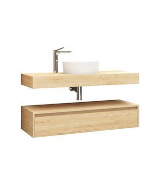 CREAVIT Badkamermeubel Sally Freedom Light Eiken 120cm met wastafelblad voor waskom en ladekast