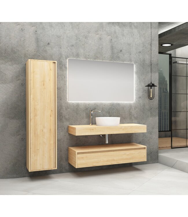 Badkamermeubel Sally Freedom Light Eiken 120cm met wastafelblad voor waskom en ladekast