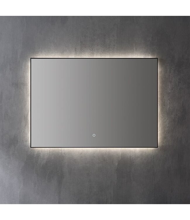 Badkamerspiegel Cabana Lux 100x70cm Zwart Dimbaar geintegreerde Led-Verlichting 3 kleuren Spiegelverwarming touch lichtschakelaar