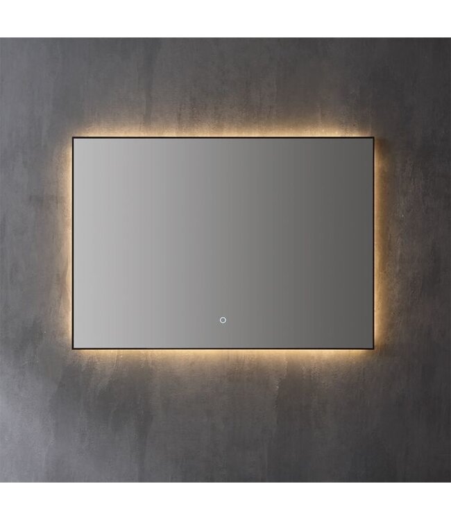 Badkamerspiegel Cabana Lux 80x70cm Zwart Dimbaar geintegreerde Led-Verlichting 3 kleuren Spiegelverwarming touch lichtschakelaar