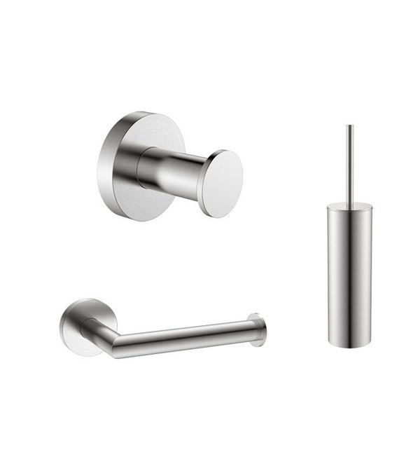 Toilet accessoires set Effeze Rond RVS Luxe Borstel Set Luxe Toiletrolhouder en Handdoekhaak Messing