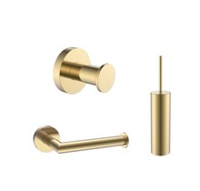 Toilet accessoires set Effeze Rond Geborsteld Goud Luxe Borstel Set Luxe Toiletrolhouder en Handdoekhaak Messing