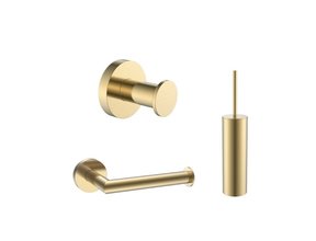 Toilet accessoires set Effeze Rond Geborsteld Goud Luxe Borstel Set Luxe Toiletrolhouder en Handdoekhaak Messing