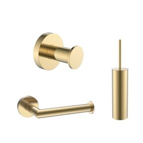 Toilet accessoires set Effeze Rond Geborsteld Goud Luxe Borstel Set Luxe Toiletrolhouder en Handdoekhaak Messing