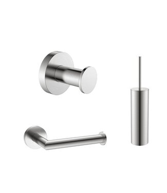 SANI-SUPPLY Toilet accessoires set Effeze Rond Gunmetal Luxe Borstel Set Luxe Toiletrolhouder en Handdoekhaak Messing