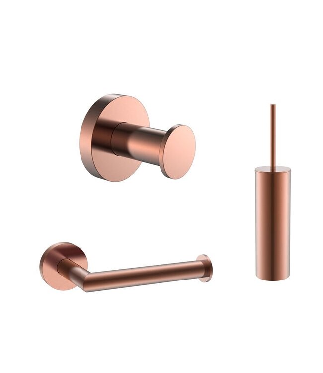 Toilet accessoires set Effeze Rond Gunmetal Luxe Borstel Set Luxe Toiletrolhouder en Handdoekhaak Messing
