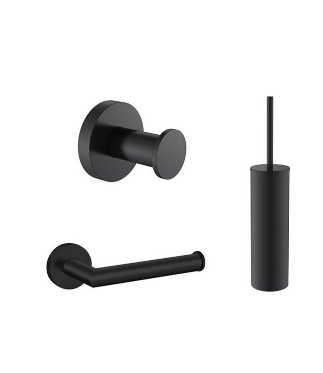 Toilet accessoires set Effeze Rond Gunmetal Luxe Borstel Set Luxe Toiletrolhouder en Handdoekhaak Messing