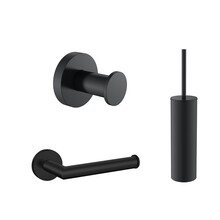Toilet accessoires set Effeze Rond Mat Zwart Luxe Borstel Set Luxe Toiletrolhouder en Handdoekhaak Messing