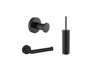 Toilet accessoires set Effeze Rond Mat Zwart Luxe Borstel Set Luxe Toiletrolhouder en Handdoekhaak Messing