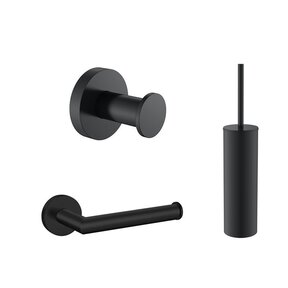 Toilet accessoires set Effeze Rond Mat Zwart Luxe Borstel Set Luxe Toiletrolhouder en Handdoekhaak Messing