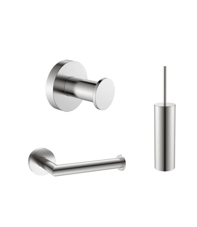 Toilet accessoires set Effeze Rond Mat Zwart Luxe Borstel Set Luxe Toiletrolhouder en Handdoekhaak Messing