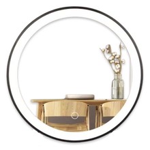 Badkamerspiegel Ibiza Rond 80x80cm Zwart LED-Verlichting front anticondens aluminium lijst