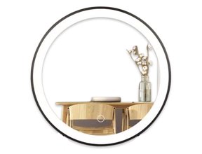 Badkamerspiegel Ibiza Rond 80x80cm Zwart LED-Verlichting front anticondens aluminium lijst