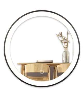 SANI-SUPPLY Badkamerspiegel Ibiza Rond 80x80cm Zwart LED-Verlichting front anticondens aluminium lijst